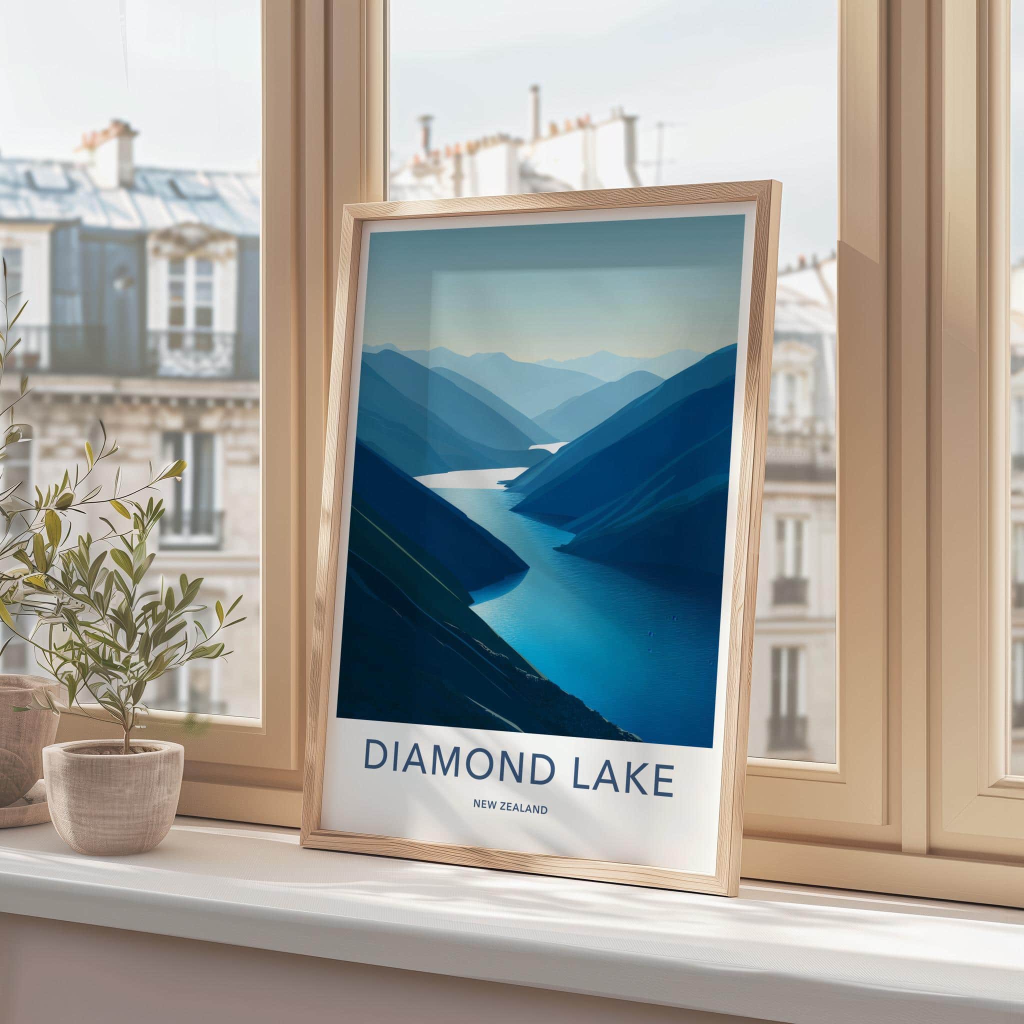 Diamond Lake Poster - New Zealand Travel Art - Lake Scene Wall Decor