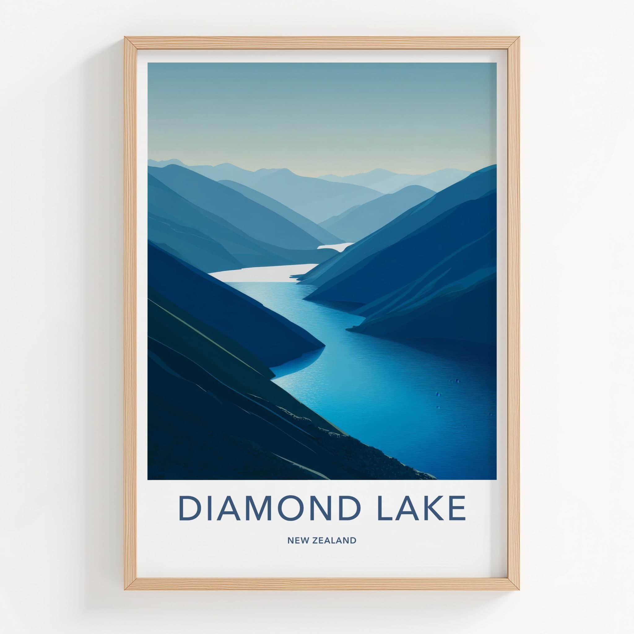 Diamond Lake Poster - New Zealand Travel Art - Lake Scene Wall Decor