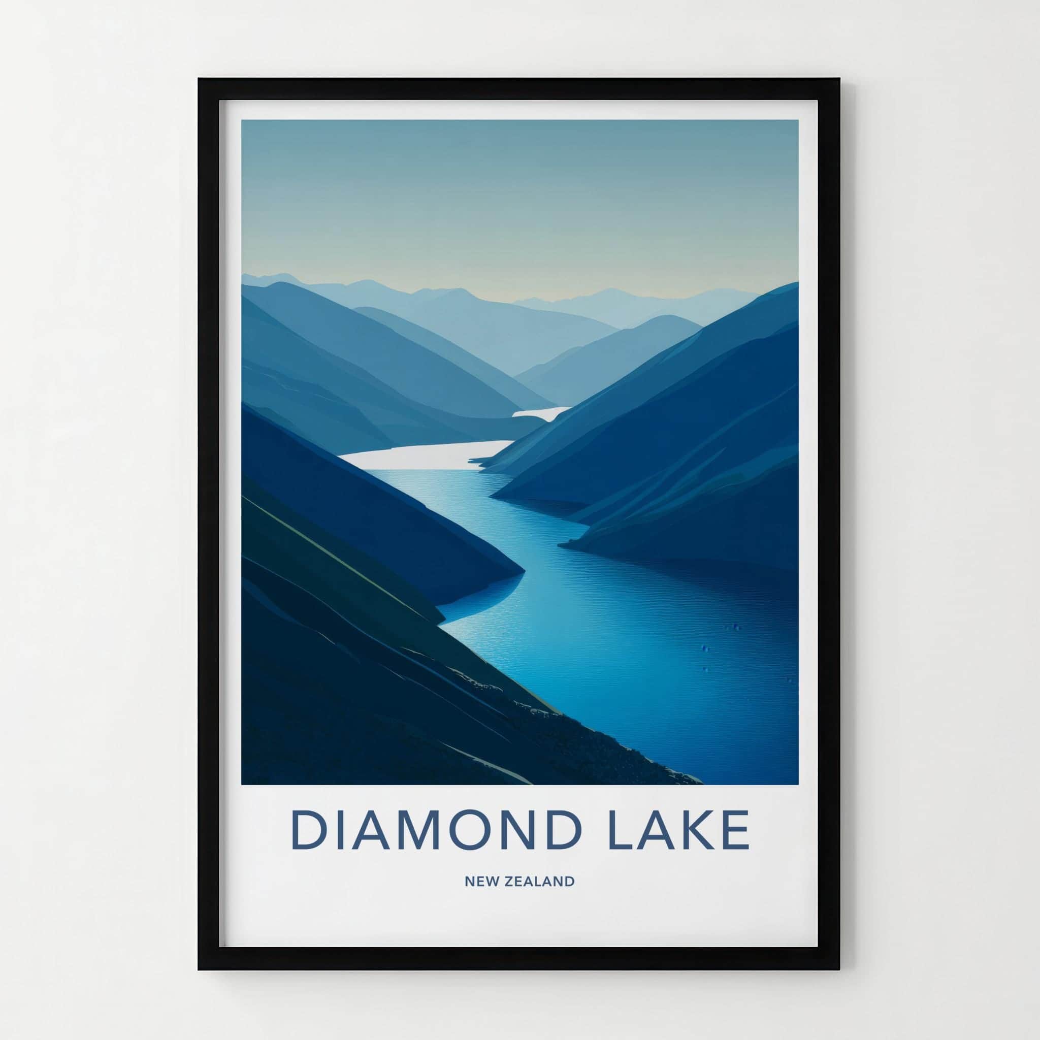 Diamond Lake Poster - New Zealand Travel Art - Lake Scene Wall Decor