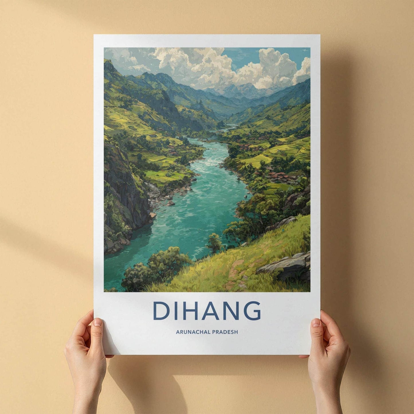 Dihang Poster - India Travel Art - Arunachal Pradesh Lush River Valley Decor