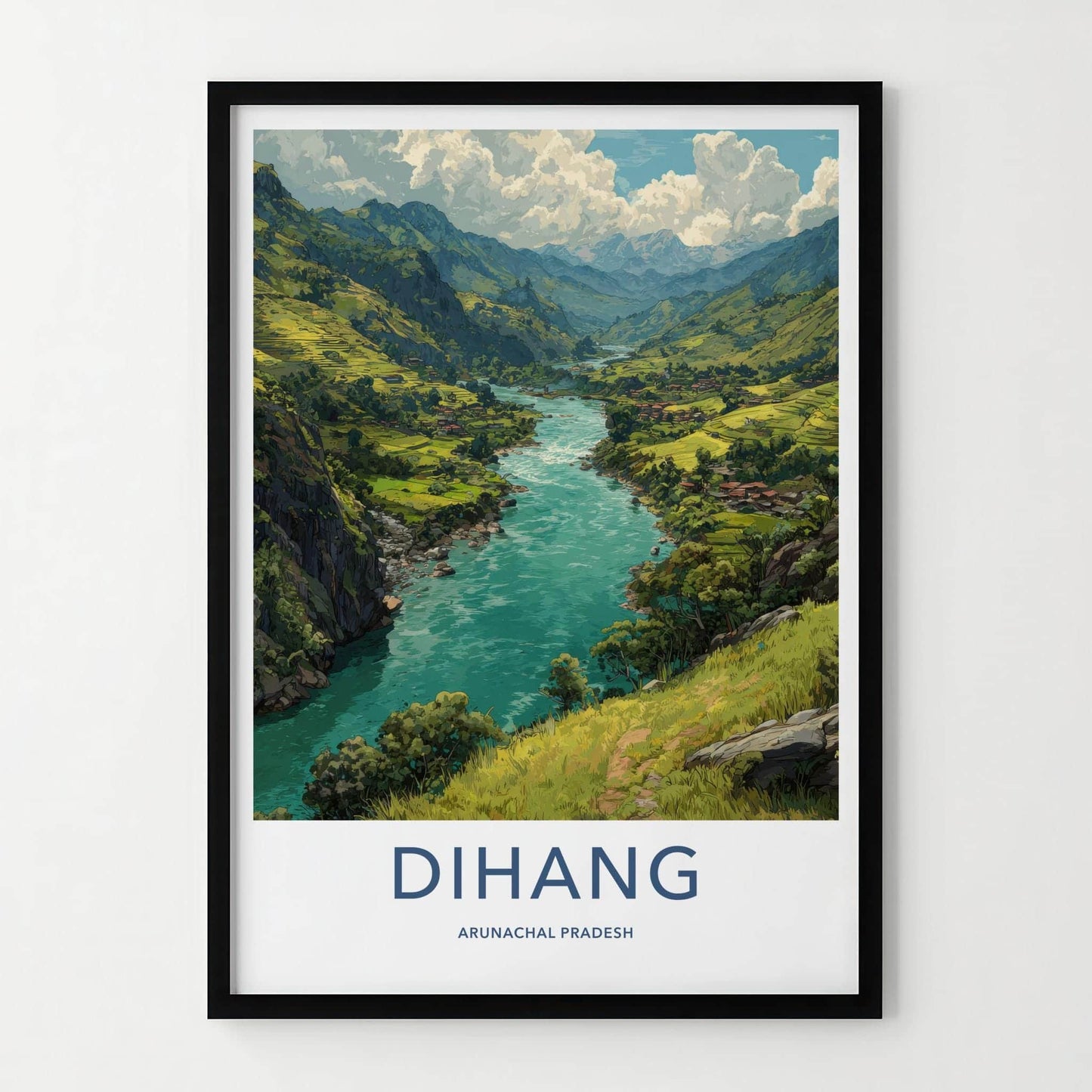 Dihang Poster - India Travel Art - Arunachal Pradesh Lush River Valley Decor