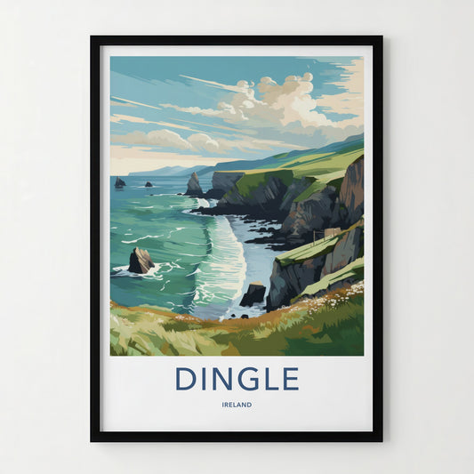 Dingle Poster - Ireland Travel Art - Rugged Cliffs Ocean Wall Decor