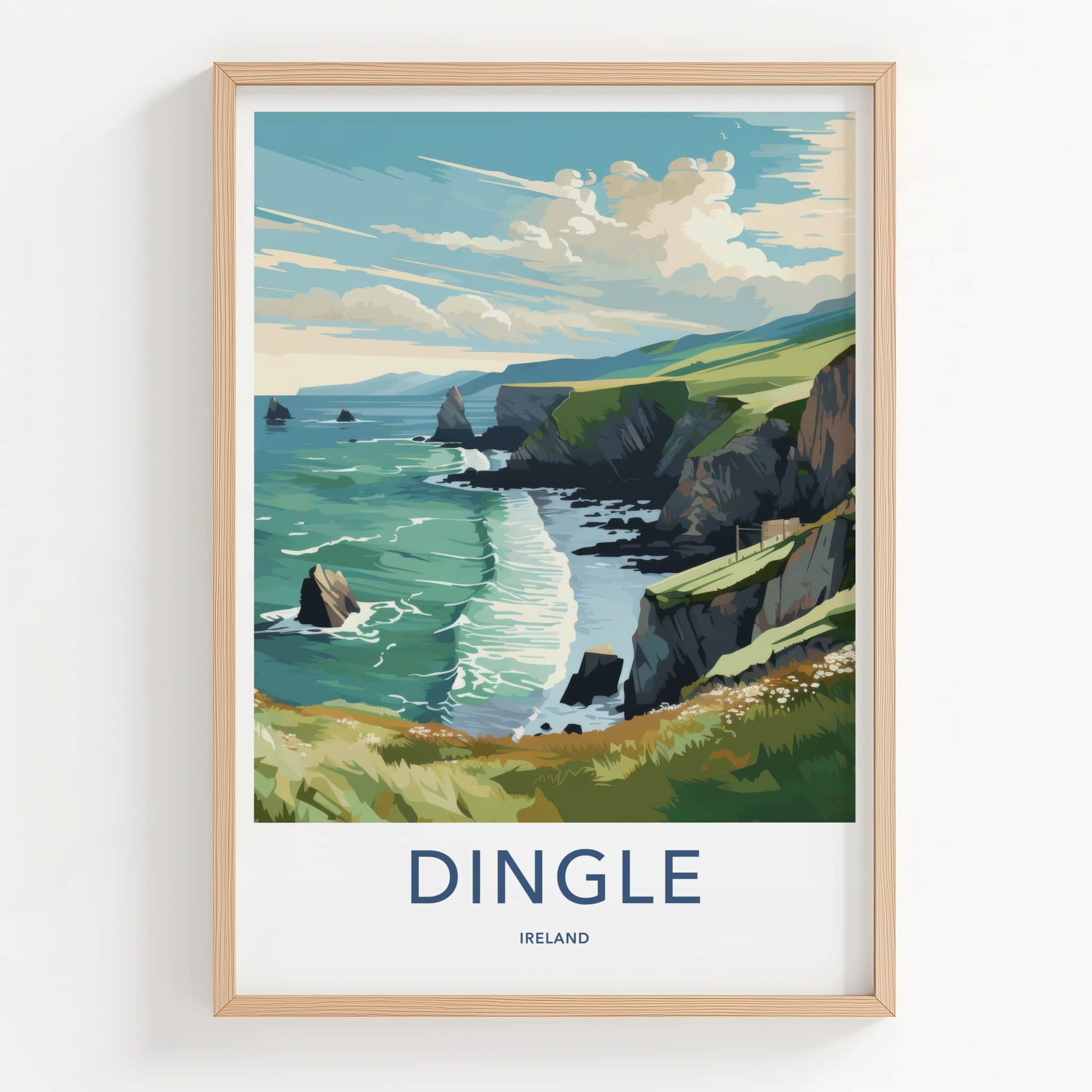 Dingle Poster - Ireland Travel Art - Rugged Cliffs Ocean Wall Decor