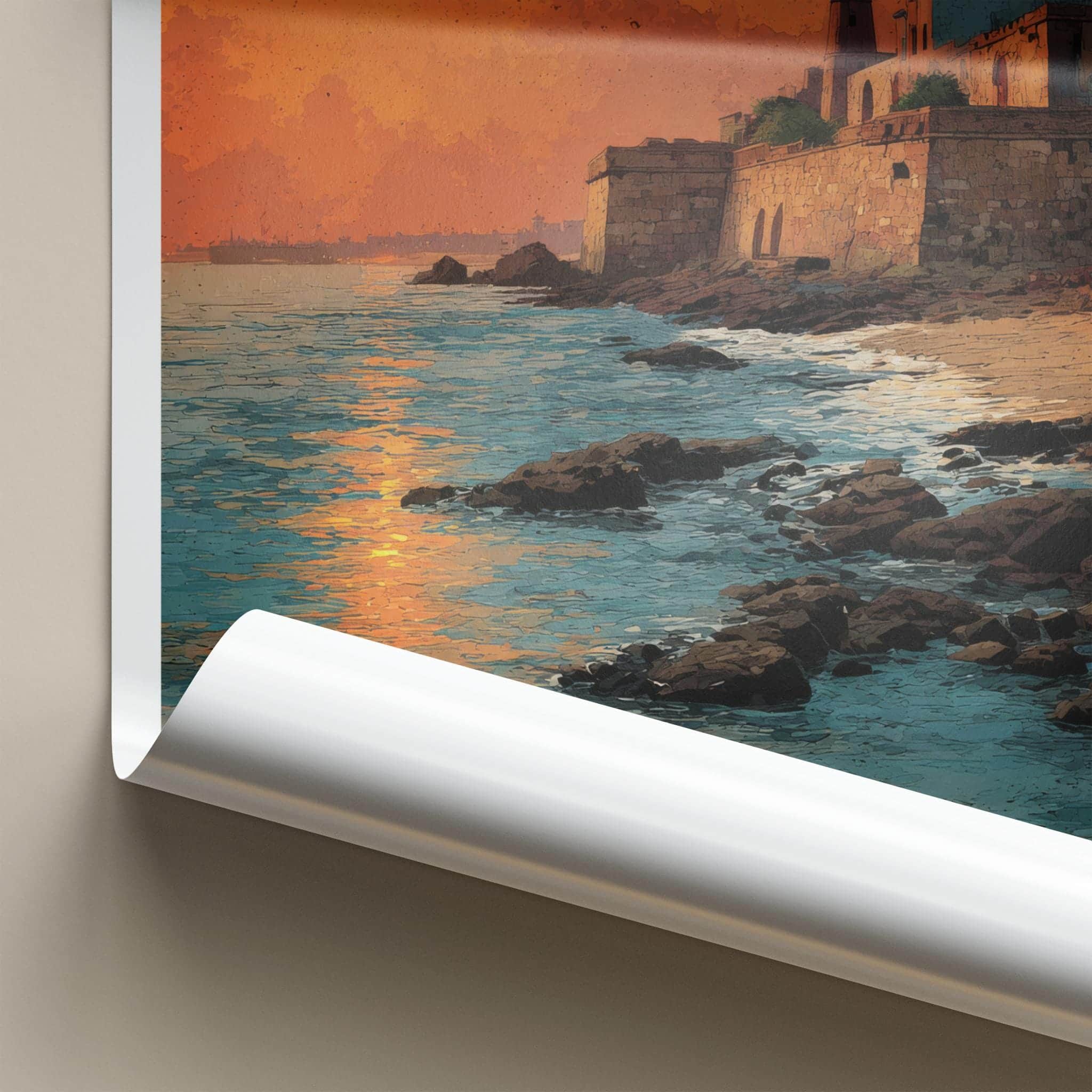 Diu Fort Poster - India Travel Art - Daman & Diu coastal fort sunset Home Decor