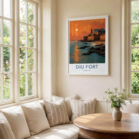 Diu Fort Poster - India Travel Art - Daman & Diu coastal fort sunset Home Decor