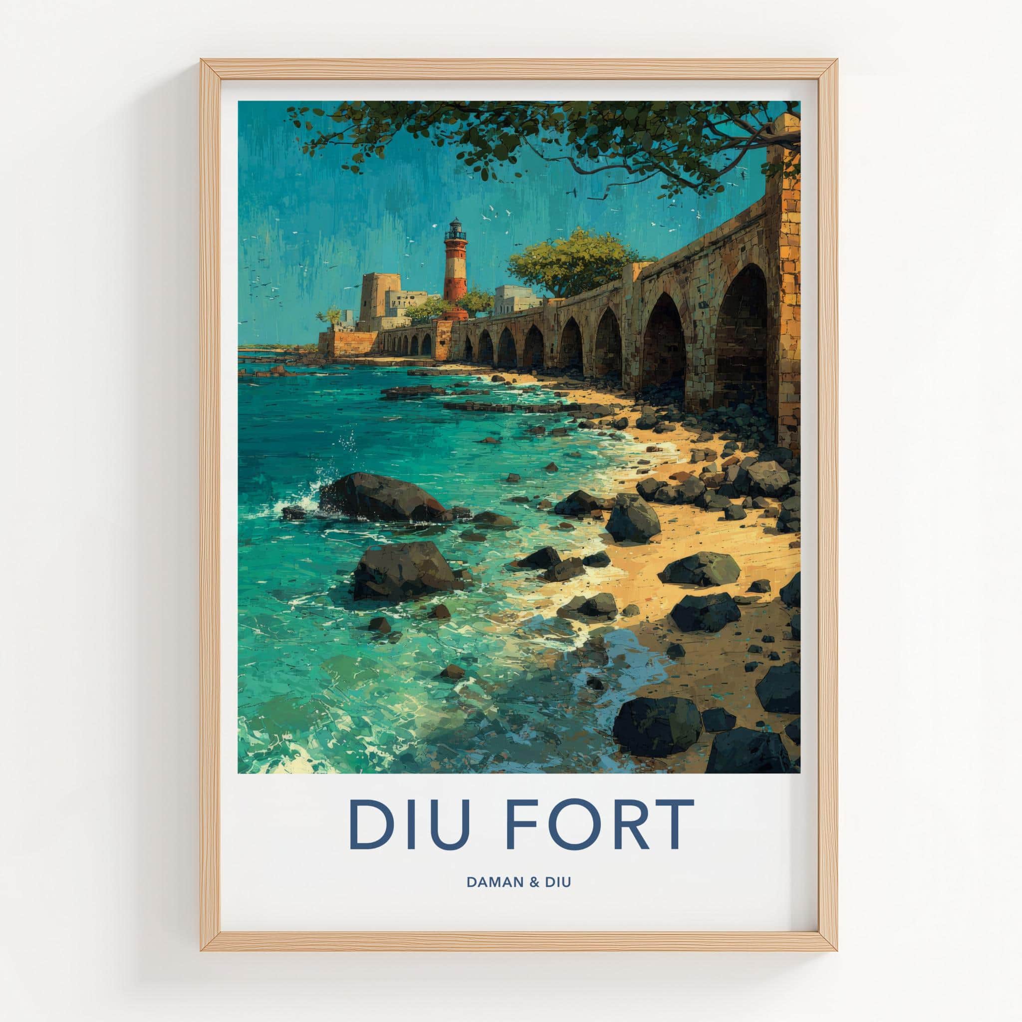 Diu Poster - India Travel Art - Gujarat Historic Arches Coast Wall Decor
