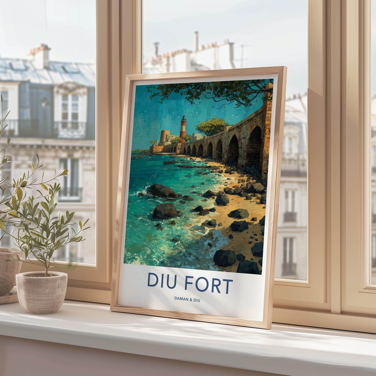 Diu Poster - India Travel Art - Gujarat Historic Arches Coast Wall Decor