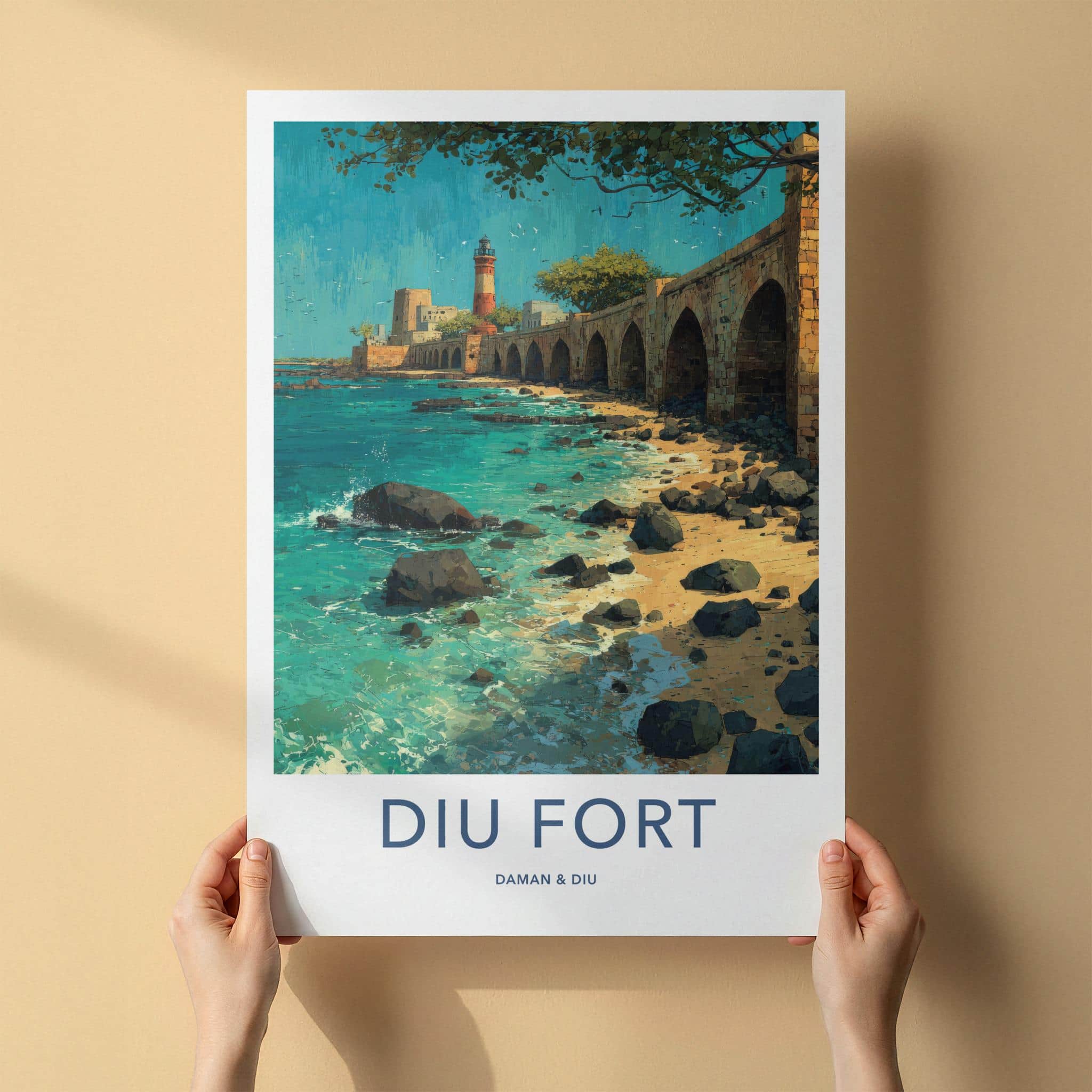 Diu Poster - India Travel Art - Gujarat Historic Arches Coast Wall Decor