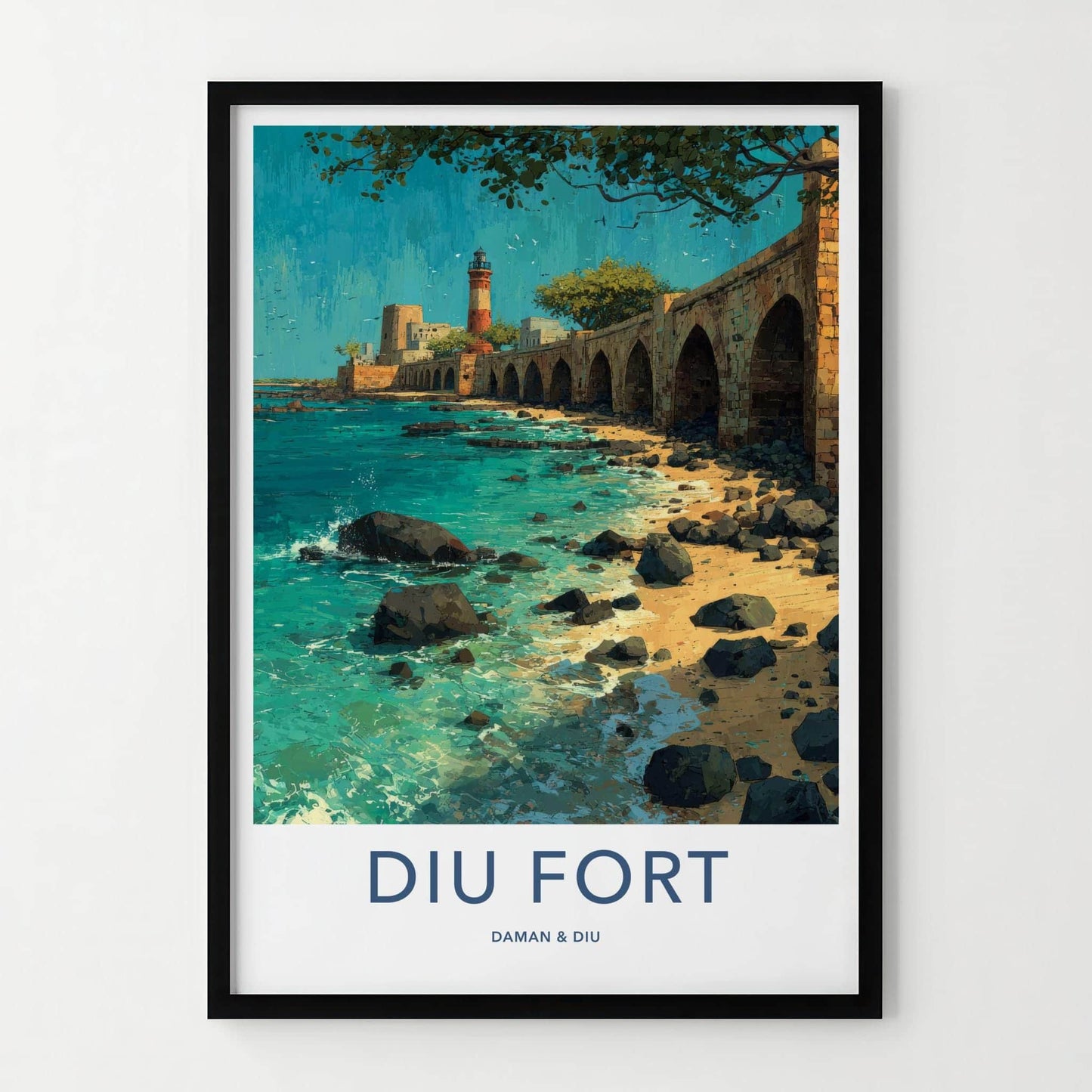 Diu Poster - India Travel Art - Gujarat Historic Arches Coast Wall Decor