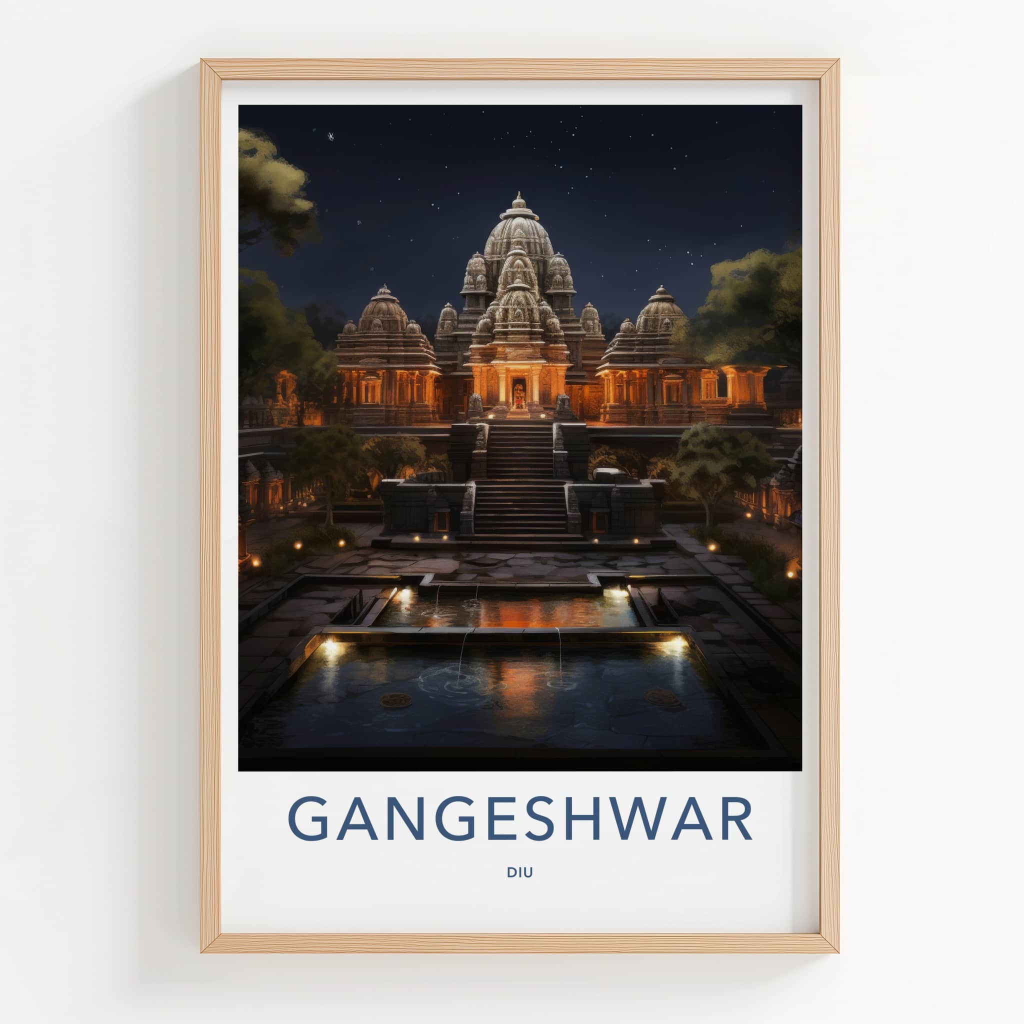 Diu Poster - India Wall Art - Diu Lit Stone Temple Home Decor