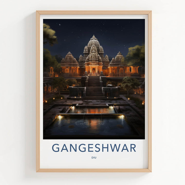 Diu Poster - India Wall Art - Diu Lit Stone Temple Home Decor