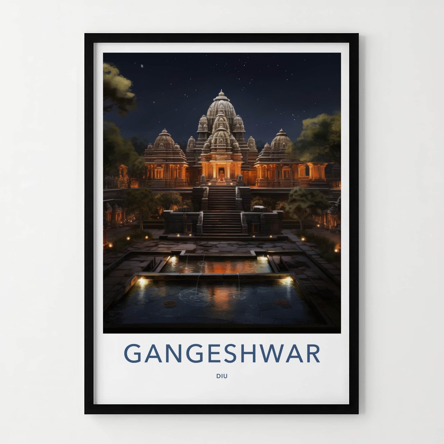 Diu Poster - India Wall Art - Diu Lit Stone Temple Home Decor