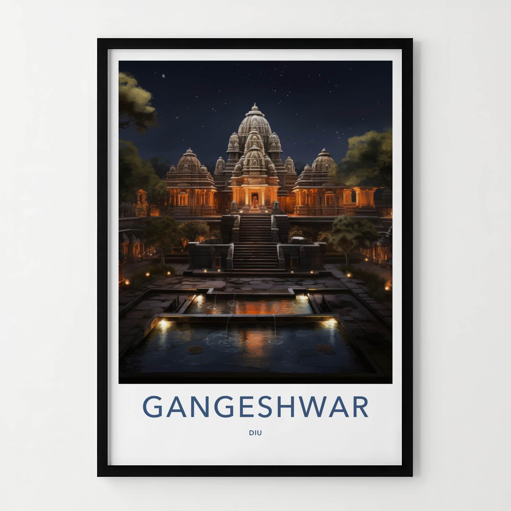 Diu Poster - India Wall Art - Diu Lit Stone Temple Home Decor