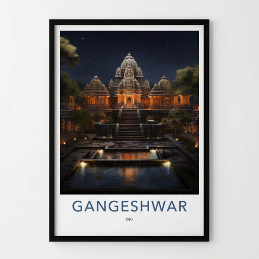 Diu Poster - India Wall Art - Diu Lit Stone Temple Home Decor