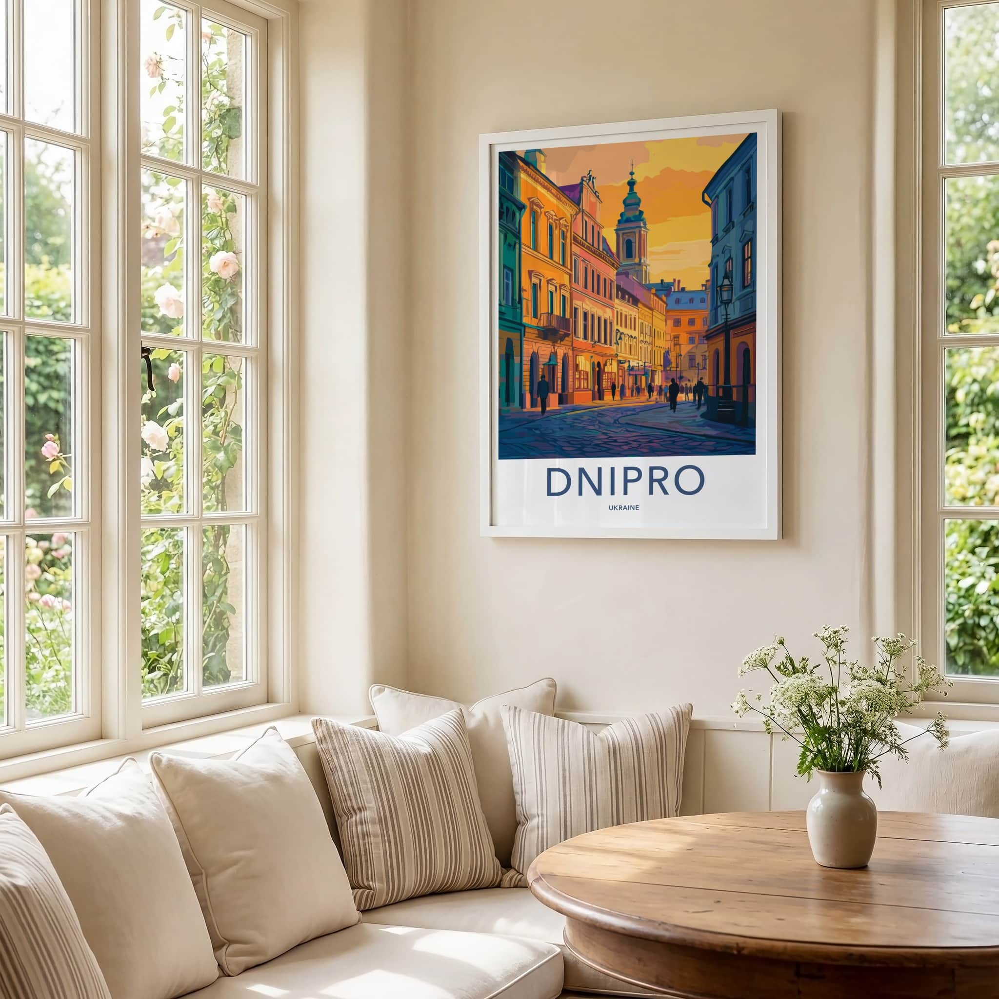 Dnipro Poster - Ukraine Travel Art - Vibrant Sunset Street Home Decor