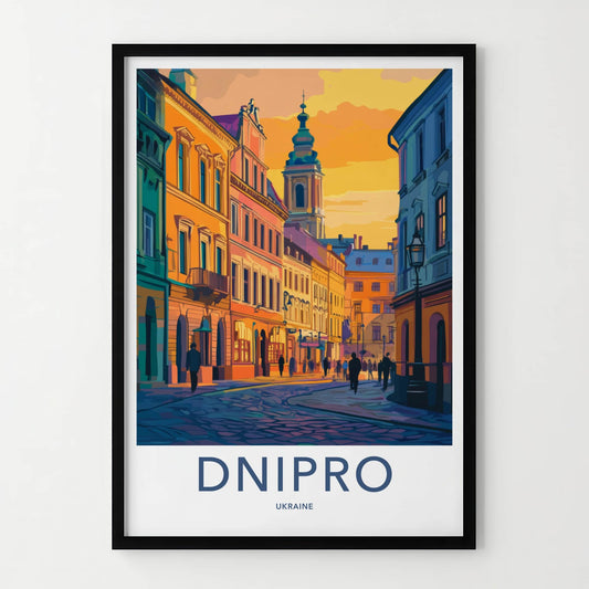 Dnipro Poster - Ukraine Travel Art - Vibrant Sunset Street Home Decor