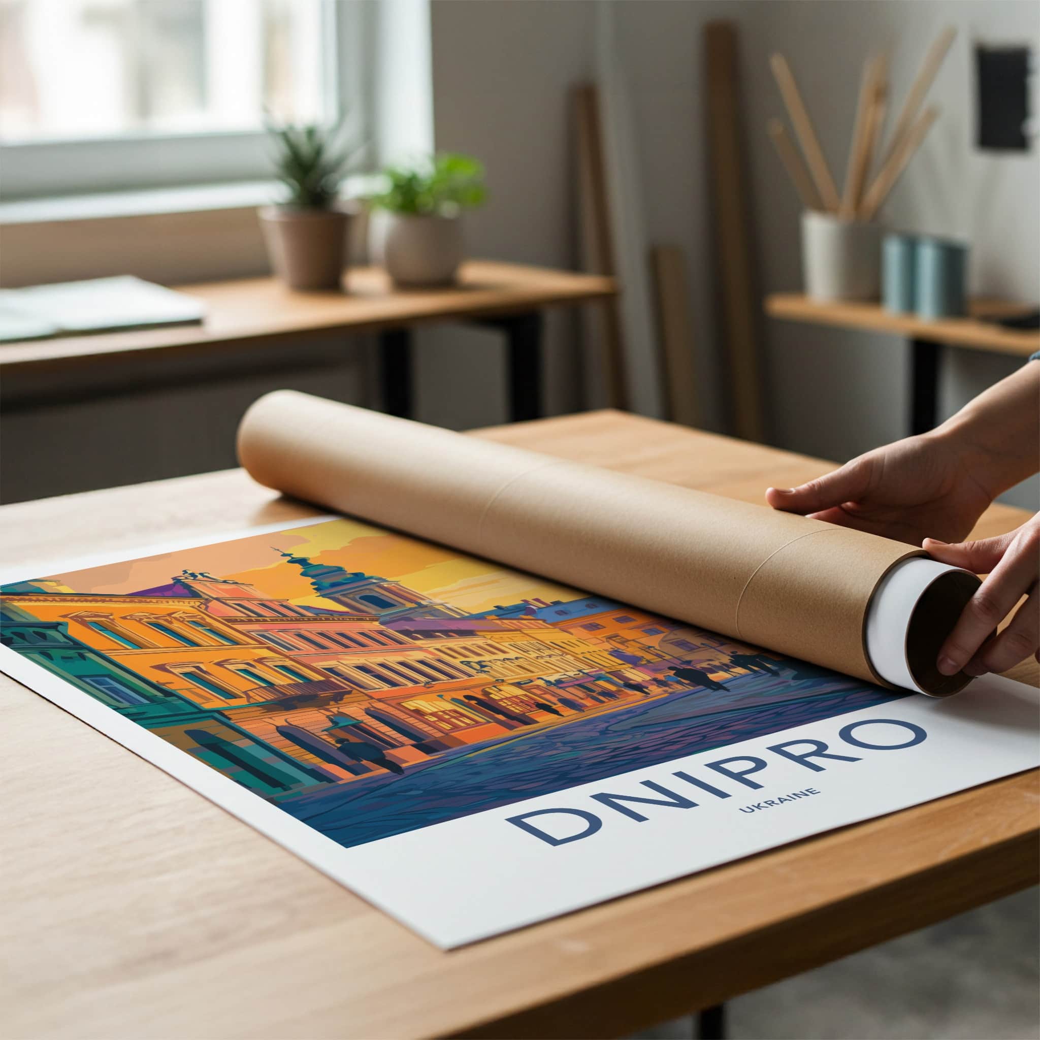 Dnipro Poster - Ukraine Travel Art - Vibrant Sunset Street Home Decor