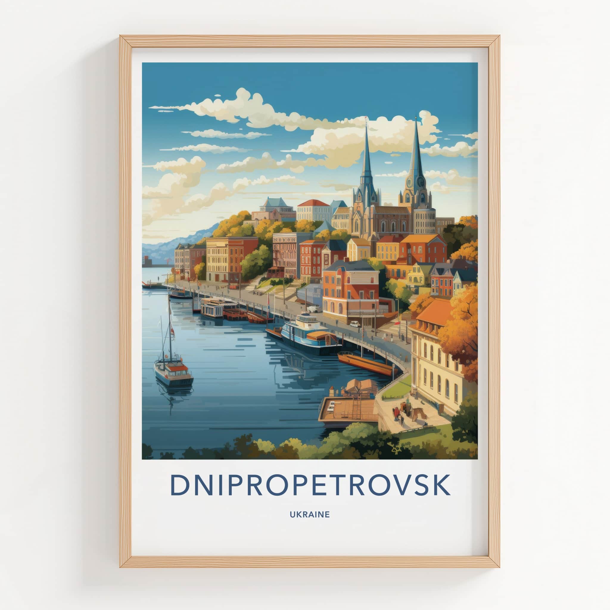 Dnipropetrovsk Poster - Ukraine Travel Art - Scenic Riverfront Town Home Decor