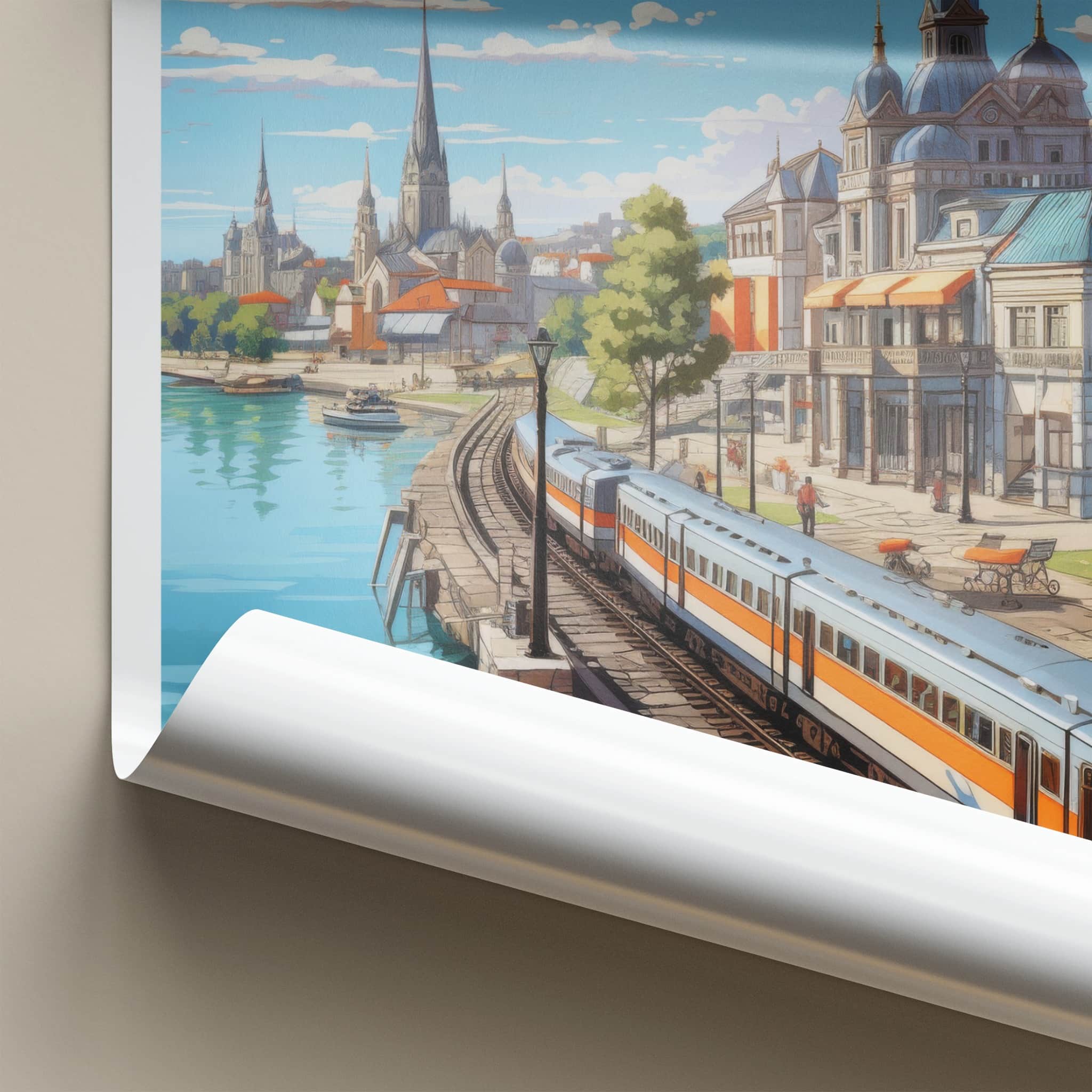 Dnipropetrovsk Poster - Ukraine Travel Art - Urban River Train Home Decor