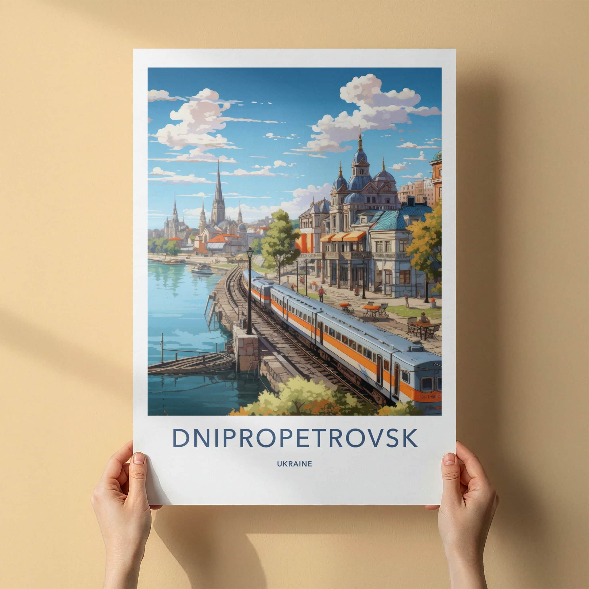 Dnipropetrovsk Poster - Ukraine Travel Art - Urban River Train Home Decor