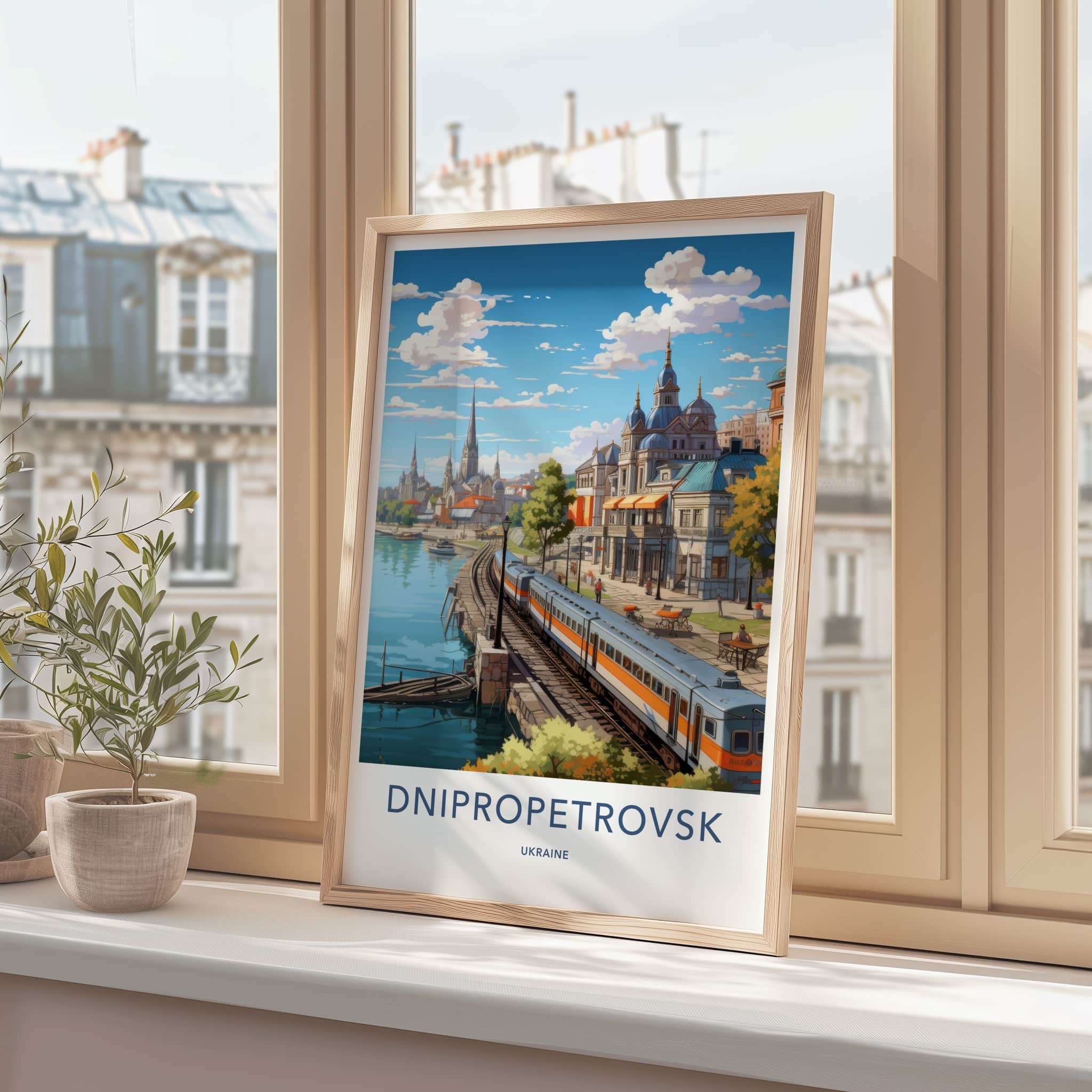 Dnipropetrovsk Poster - Ukraine Travel Art - Urban River Train Home Decor