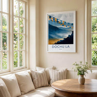 Dochu La Poster - Bhutan Travel Art - Misty Mountain Temples Home Decor