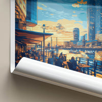 Docklands Poster - England Travel Art - Urban Waterside Sunset Home Decor