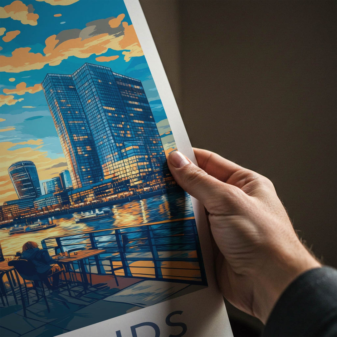 Docklands Poster - England Travel Art - Urban Waterside Sunset Home Decor