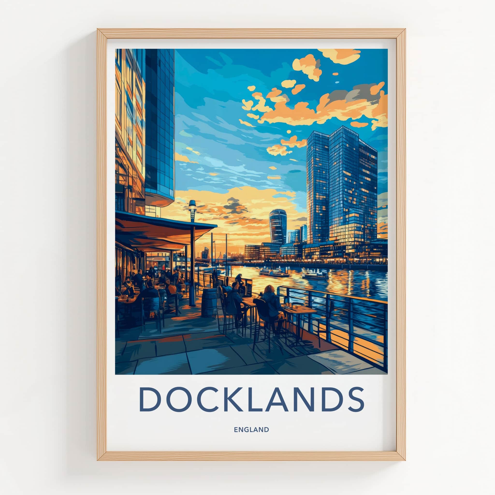 Docklands Poster - England Travel Art - Urban Waterside Sunset Home Decor