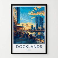 Docklands Poster - England Travel Art - Urban Waterside Sunset Home Decor