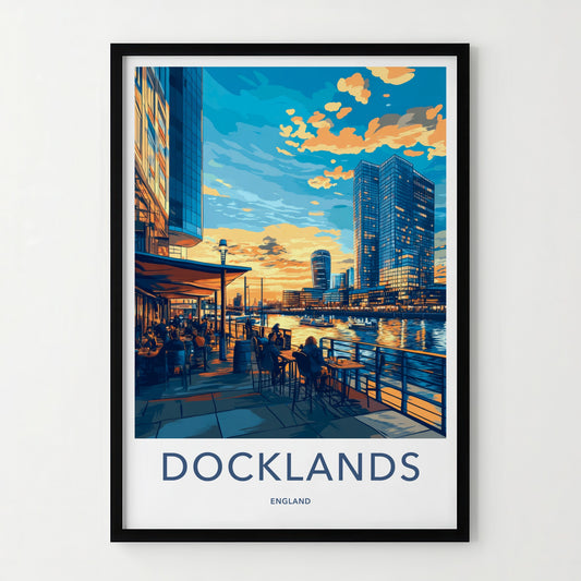 Docklands Poster - England Travel Art - Urban Waterside Sunset Home Decor