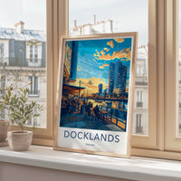 Docklands Poster - England Travel Art - Urban Waterside Sunset Home Decor