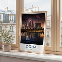 Doha Poster - Qatar Art Print - Modern City Reflections Gallery Art