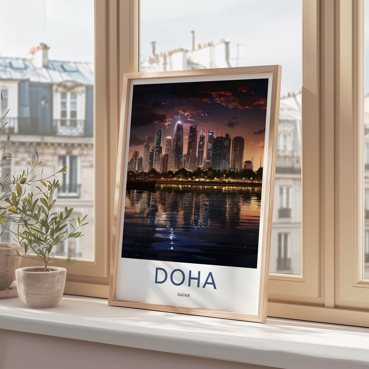 Doha Poster - Qatar Art Print - Modern City Reflections Gallery Art