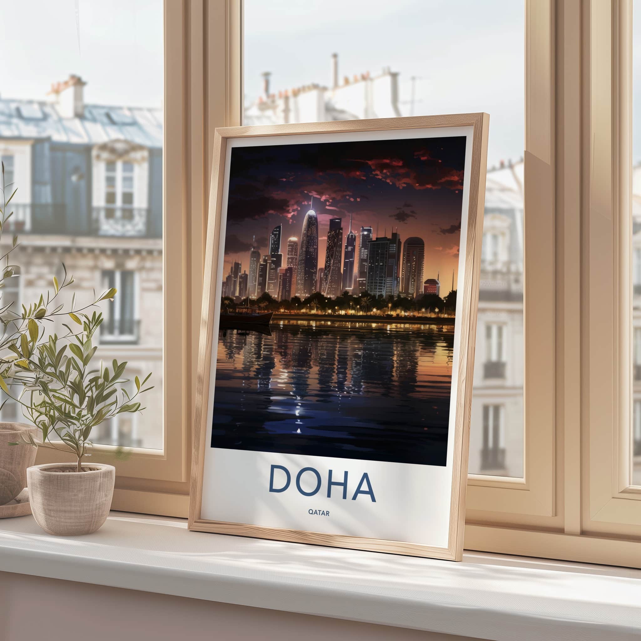 Doha Poster - Qatar Art Print - Modern City Reflections Gallery Art