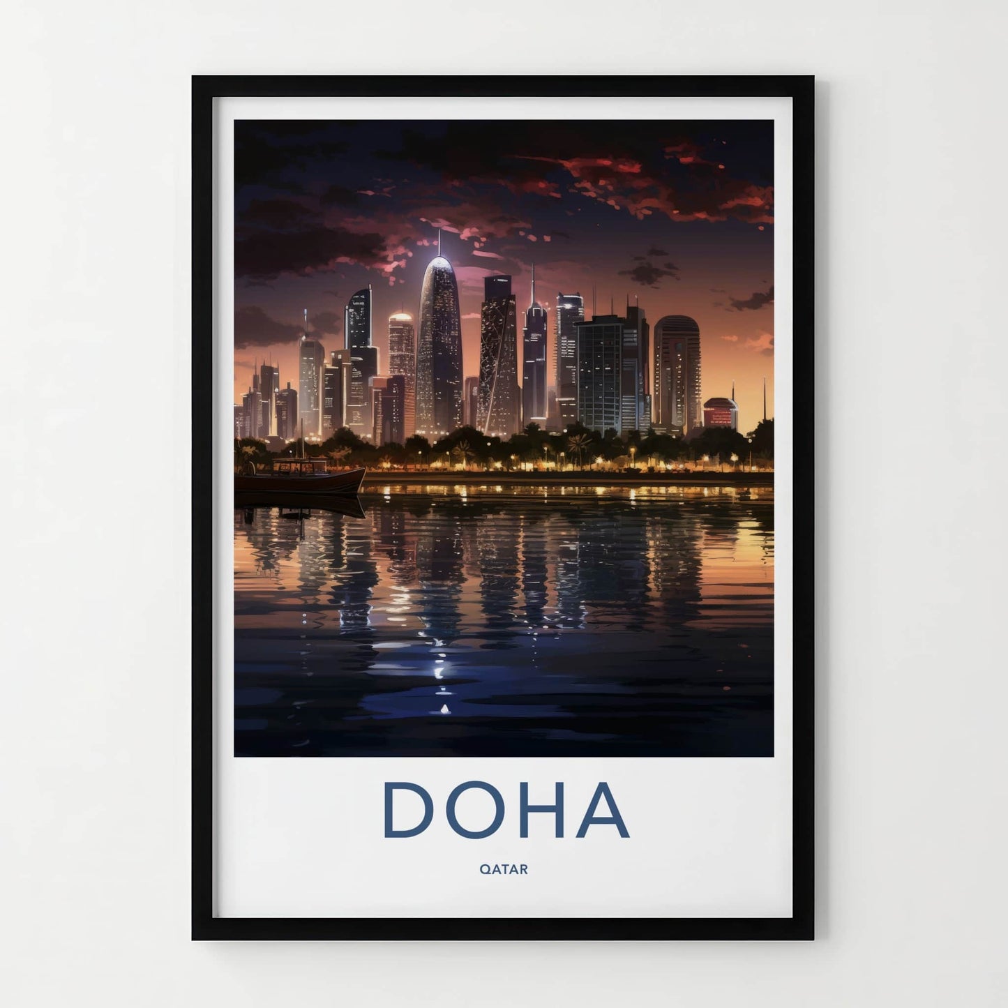 Doha Poster - Qatar Art Print - Modern City Reflections Gallery Art