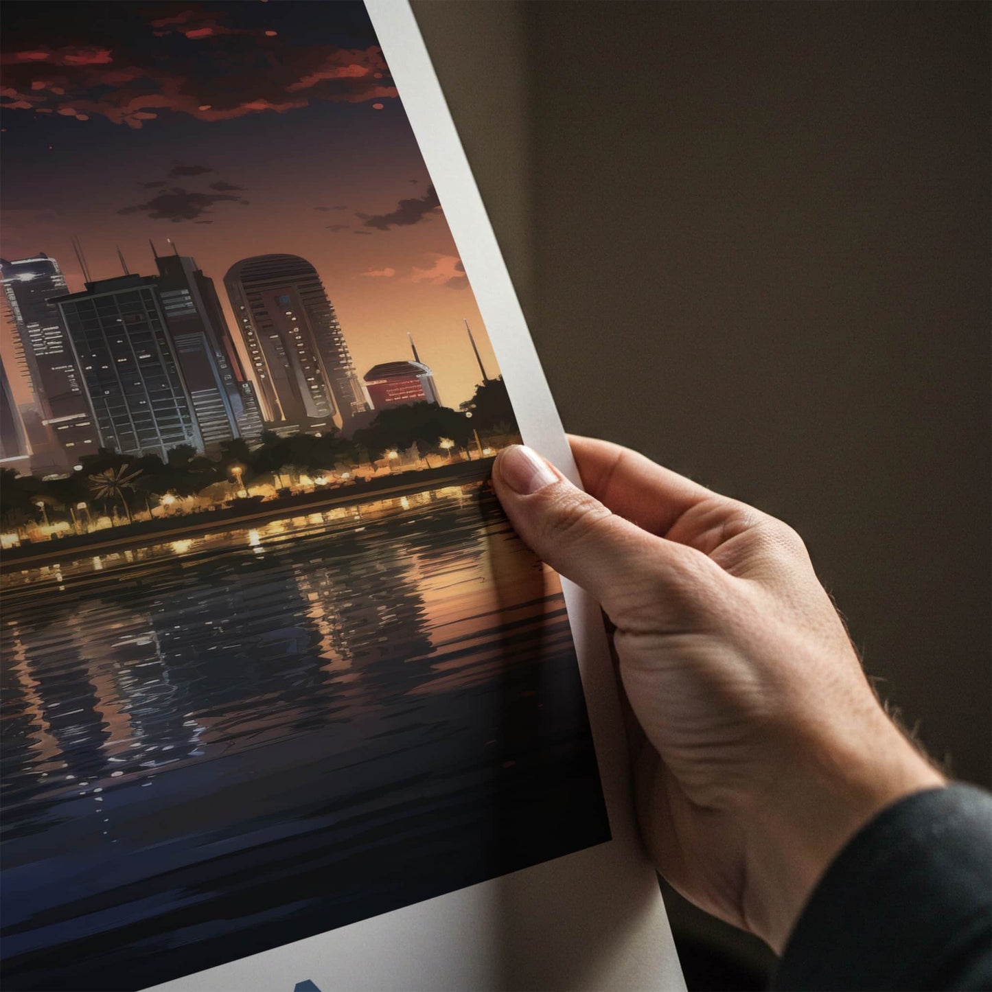 Doha Poster - Qatar Art Print - Modern City Reflections Gallery Art