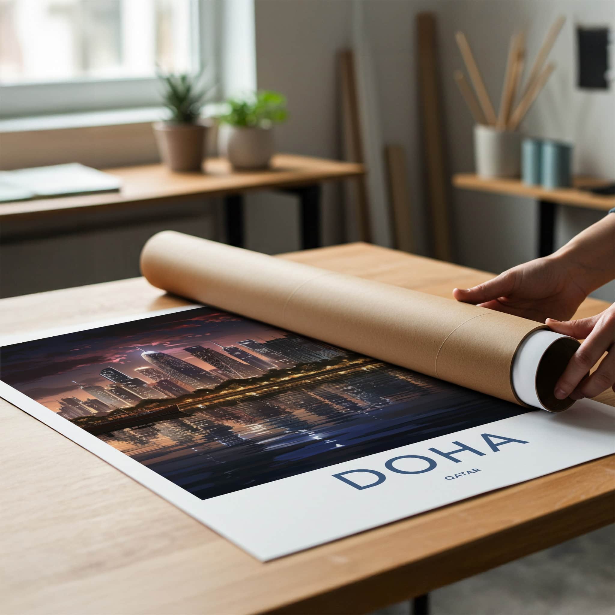 Doha Poster - Qatar Art Print - Modern City Reflections Gallery Art