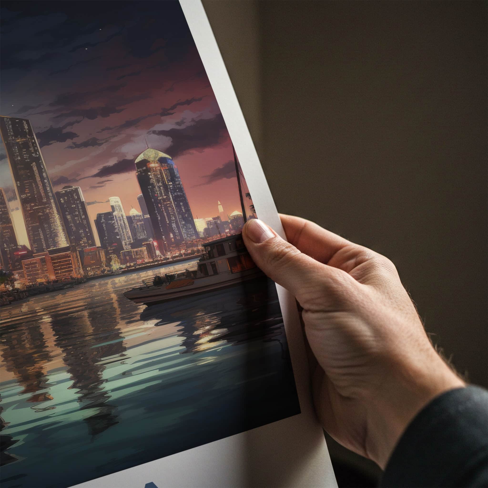 Doha Poster - Qatar Framed Print - Dusk City Marina Gallery Art