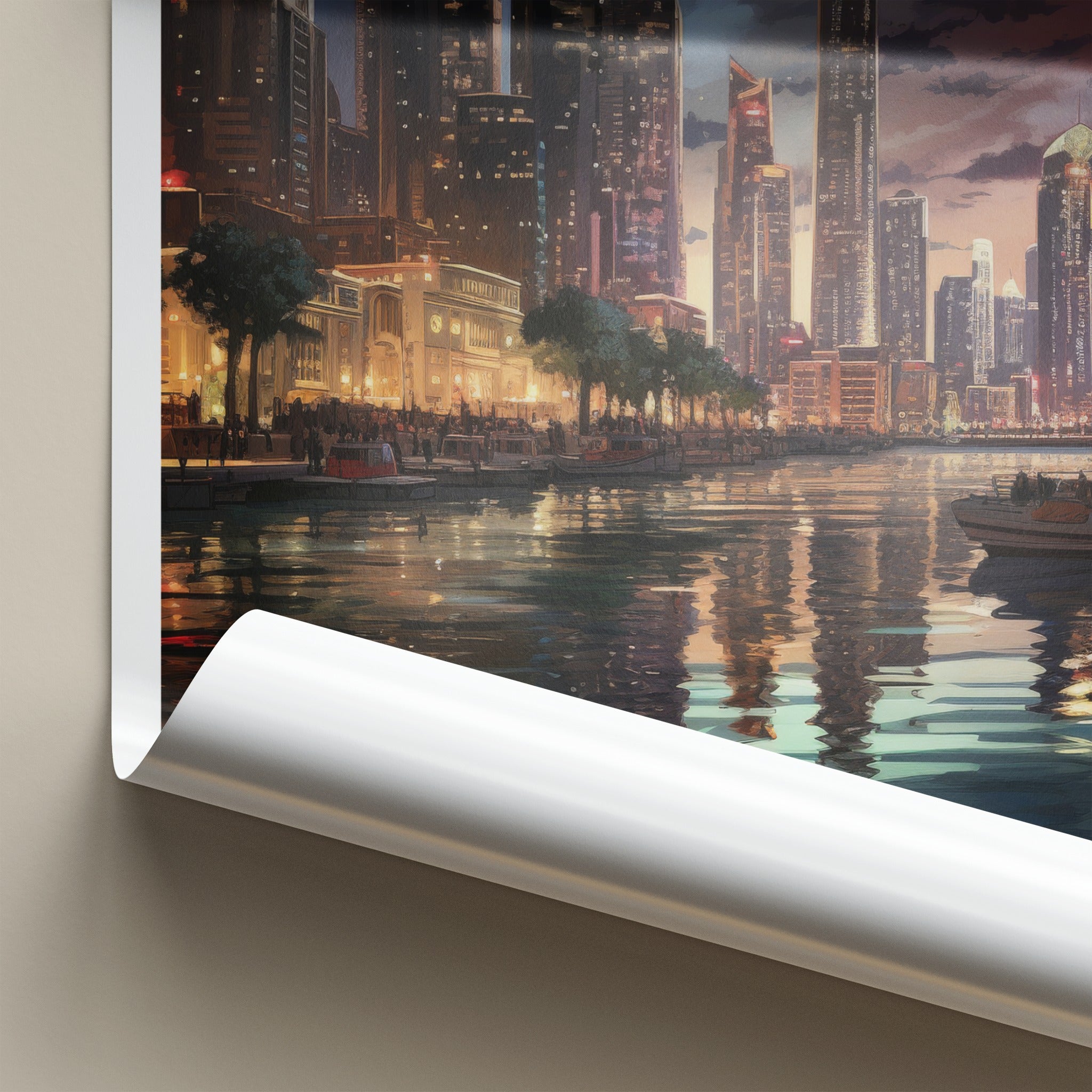 Doha Poster - Qatar Framed Print - Dusk City Marina Gallery Art