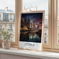 Doha Poster - Qatar Framed Print - Dusk City Marina Gallery Art