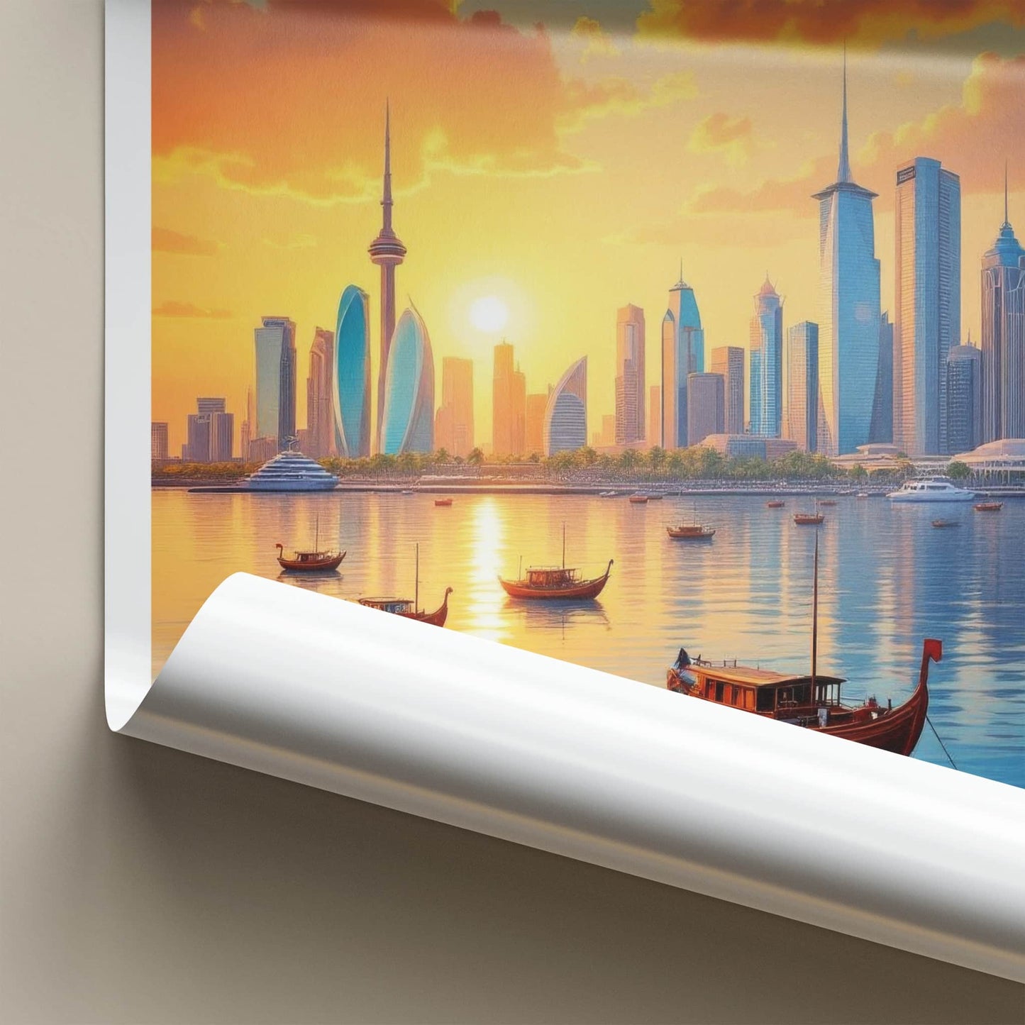 Doha Poster - Qatar Framed Print - Vibrant Sunset Panorama Framed Decor