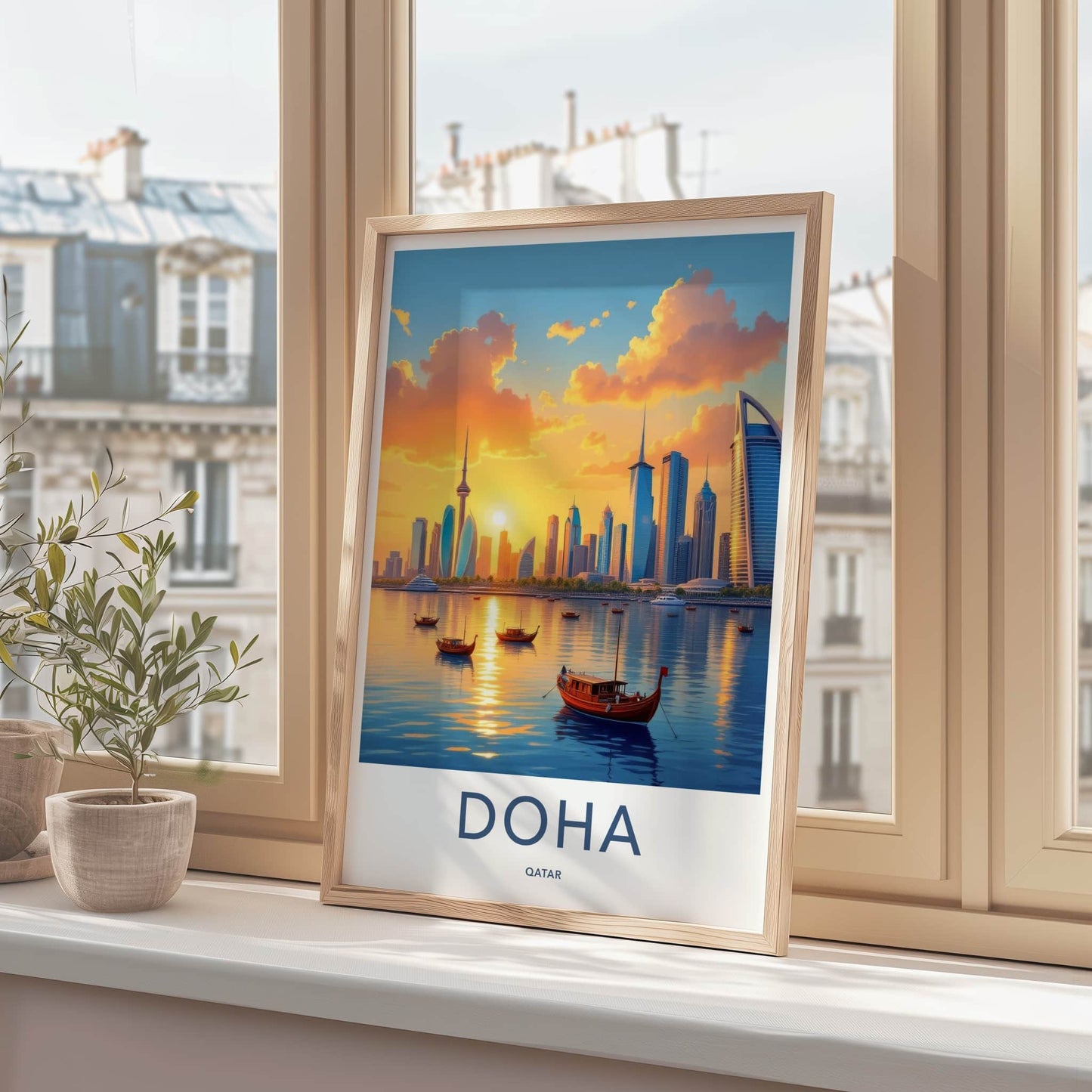 Doha Poster - Qatar Framed Print - Vibrant Sunset Panorama Framed Decor