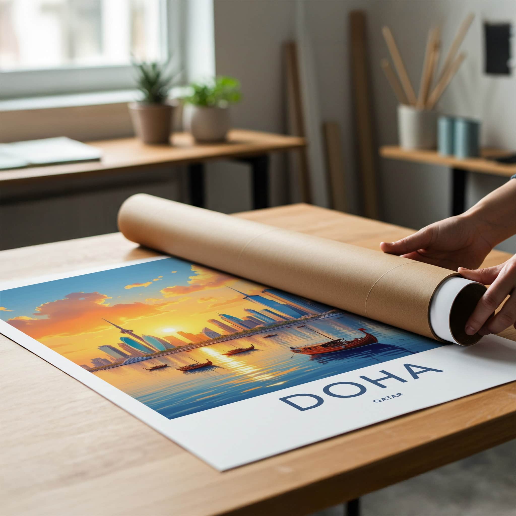 Doha Poster - Qatar Framed Print - Vibrant Sunset Panorama Framed Decor