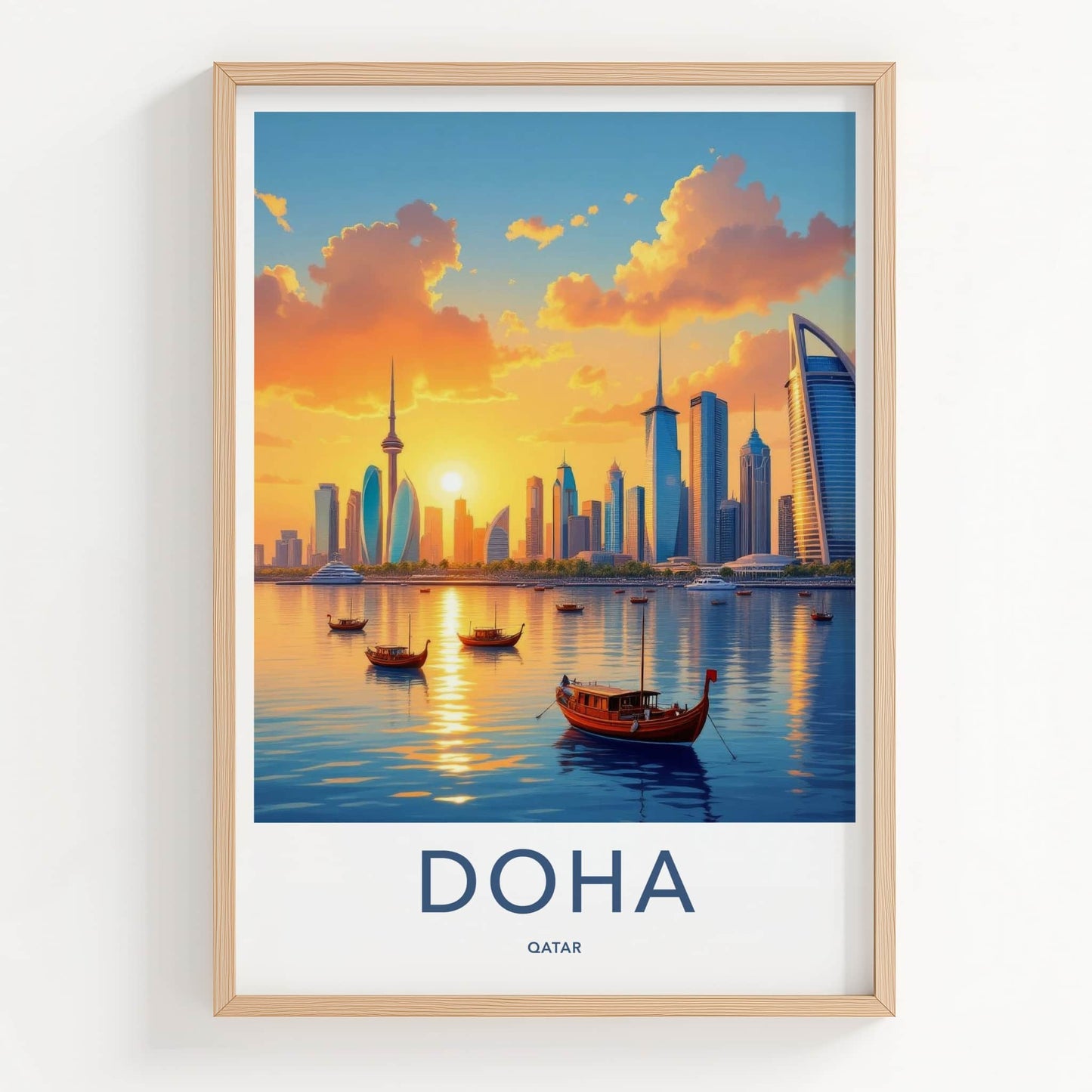 Doha Poster - Qatar Framed Print - Vibrant Sunset Panorama Framed Decor