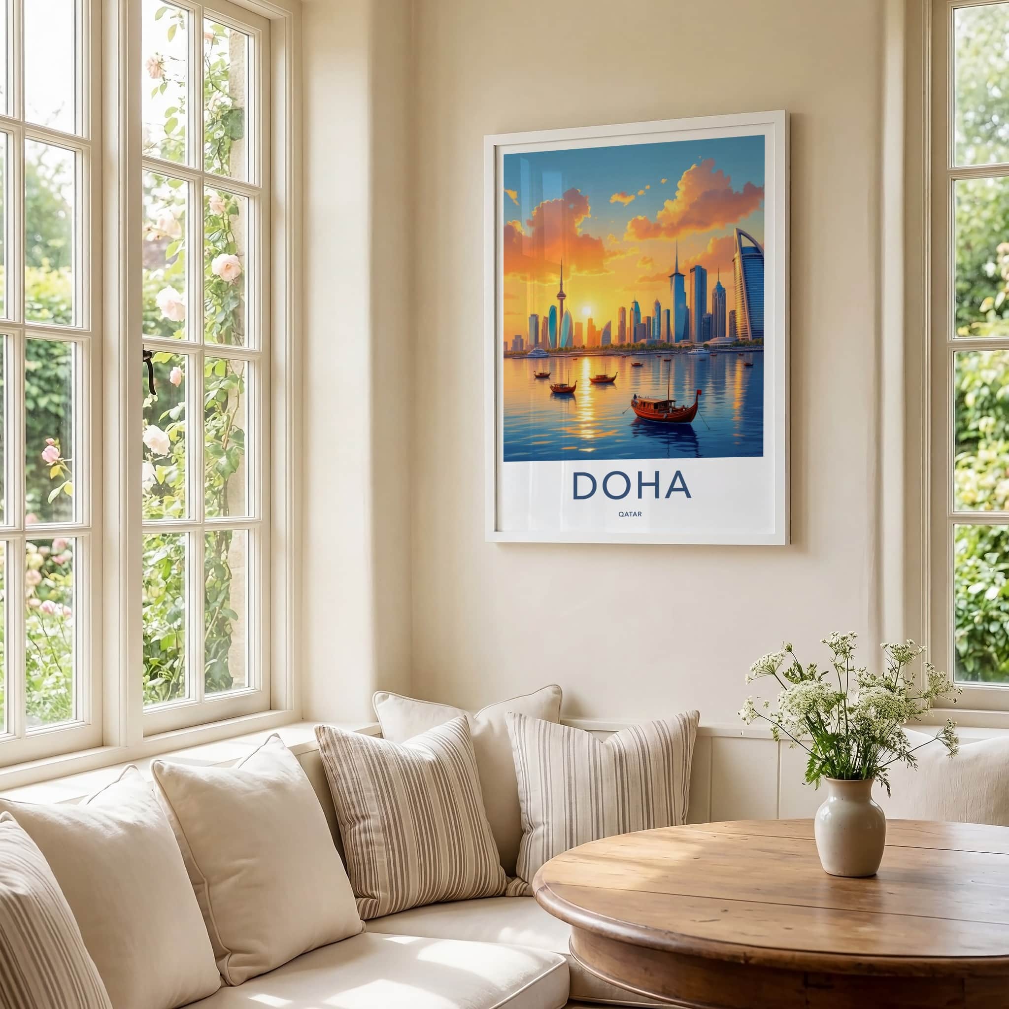 Doha Poster - Qatar Framed Print - Vibrant Sunset Panorama Framed Decor