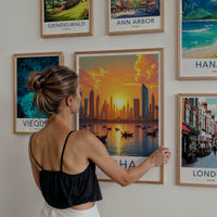 Doha Poster - Qatar Travel Art - Golden Sunset City Home Decor