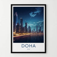 Doha Poster - Qatar Travel Art - Modern Skyline Reflection Home Decor