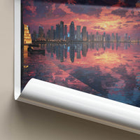 Doha Poster - Qatar Travel Art - Vibrant Skyline Reflection Home Decor