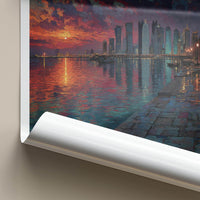 Doha Poster - Qatar Travel Art - Vibrant Waterfront Sunset Home Decor